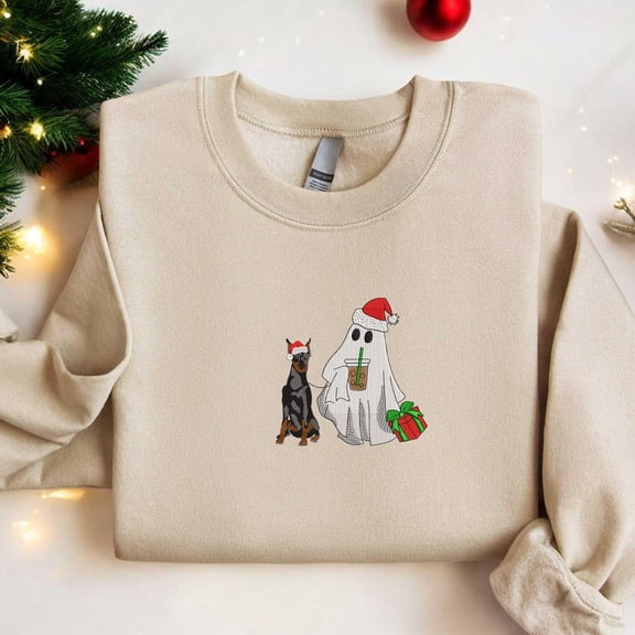 Christmas Dobermann Dog Embroidered Sweatshirt
