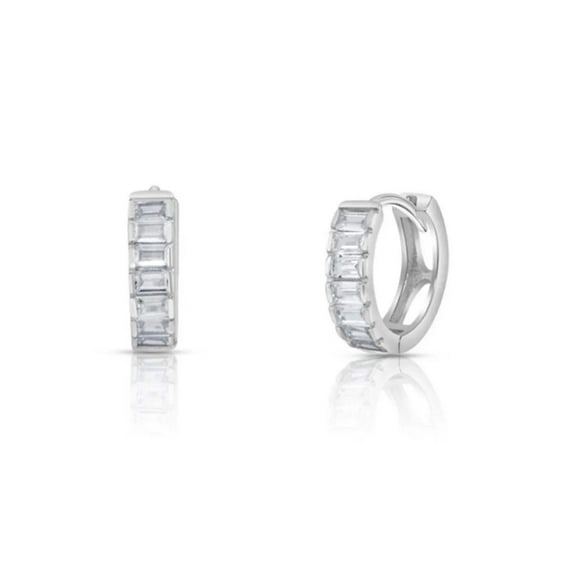 ADIRFINE 925 Sterling Silver Cubic Zirconia Huggie Hoop Earrings