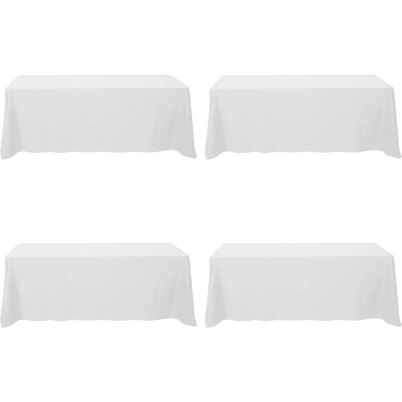 4 Pack White Tablecloths for 8 Foot Rectangle Tables 90 x 156 Inch - 8ft Rectangular Bulk Linen Polyester Fabric Washable Cloth Cover for Wedding Reception Banquet Birthday Party