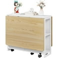 thumbnail image 2 of Bingirl Space Saving Table with 2-Tier Storage, Folding Dining Table Extendable Drop Leaf Rectangular Collapsible & Expandable Table Set, 2 of 7