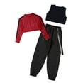 thumbnail image 2 of Zaldita Girls Mesh Long Sleeve Crop Top with Letter Print Vest Pocket Pants for Dance Sports Workout Red 14, 2 of 7