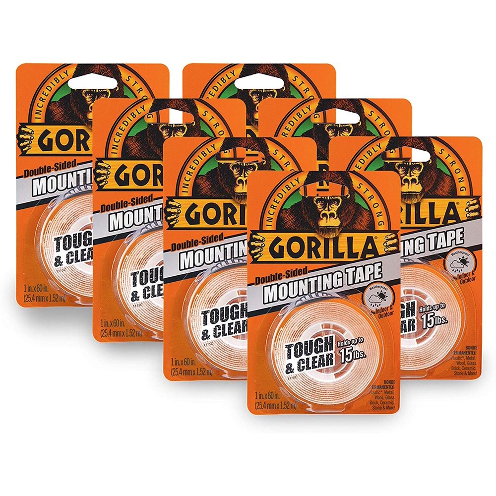 Gorilla 60650017 Tough & Clear Mounting Tape, DoubleSided, 1" x 60", Clear, (Pack of 7), 7