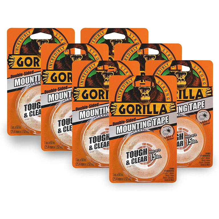 Gorilla Tough & Clear Double Sided Mounting Tape, 1 inch x 60 Inches, Clear 6065003