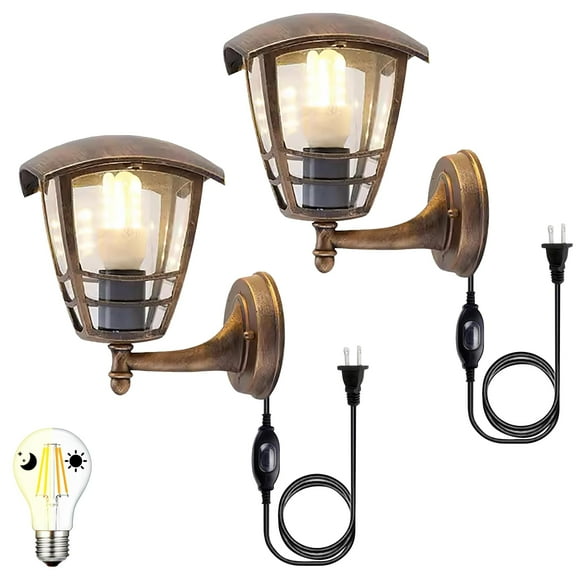 FSLIVING Vintage Bronze Waterproof Wall Lights With 8W LED Dusk To Dawn Bulbs