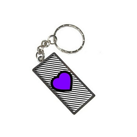 Black Metal Keychain - Big Purple Heart Love Black Stripes Metal Rectangle Keychain