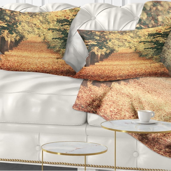 Designart Autumn Forest with Walking Path - Modern Forest Throw Pillow - 12x20