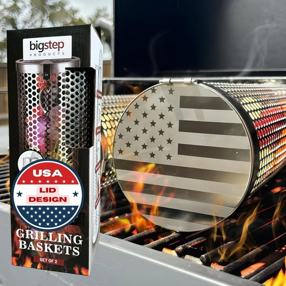 BigStep Large Capacity Round with Snap-Fit Latch Grill Baskets