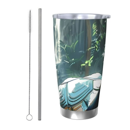 

Qekee Turtle In Jungle Waterfall Print 20OZ Car Cup Stainless Steel Vacuum Insulated Tumbler Tumbler Cup With Lid And Straw Travel Coffee Mug-Straw Two-piece Set