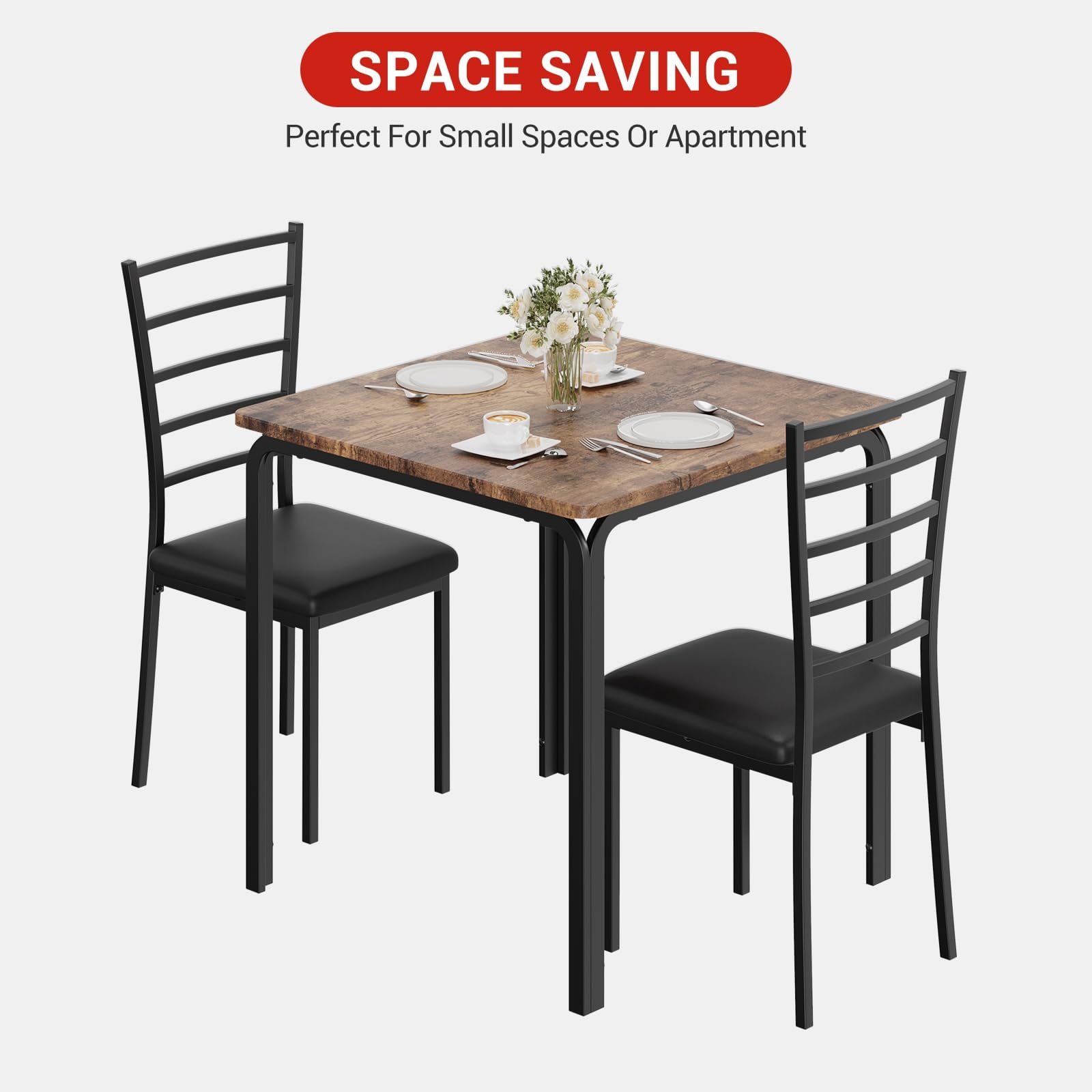 Modern Mini Table Double Space-Saving Compact Dining Table Set for 2 – Modern Square Table with ...