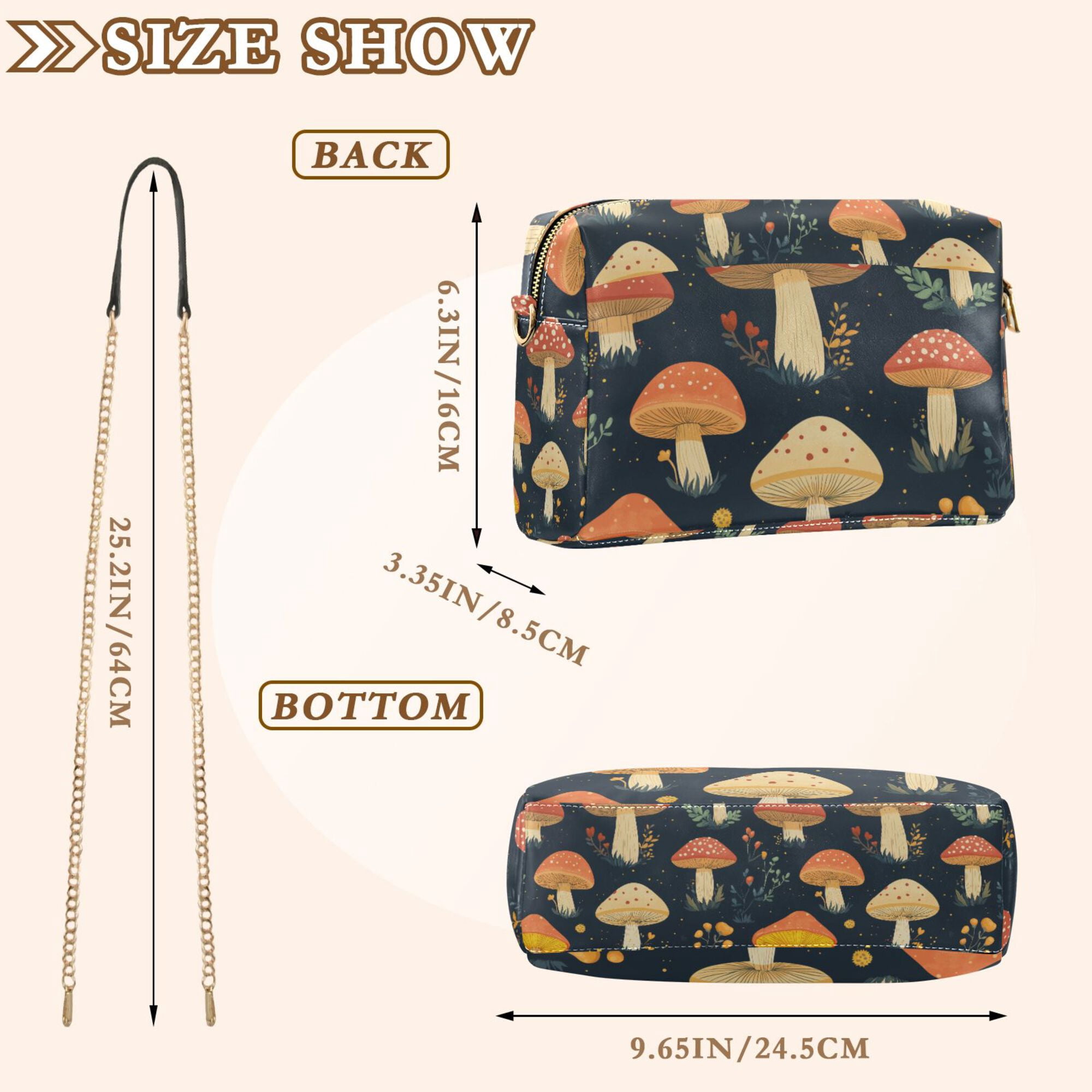 FORMRS Women Crossbody Purse with Chain Strap Vegan Leather Shoulder Handbag, Black Mushroom Pattern