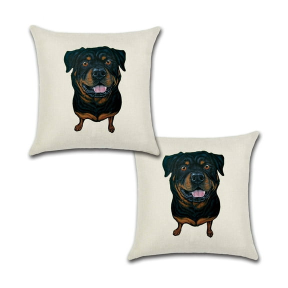 Rottweiler  Pet Portrait Design Cotton Linen Fabric Decorative Indoor / Outdoor Throw Pillow Cover Set 18x18