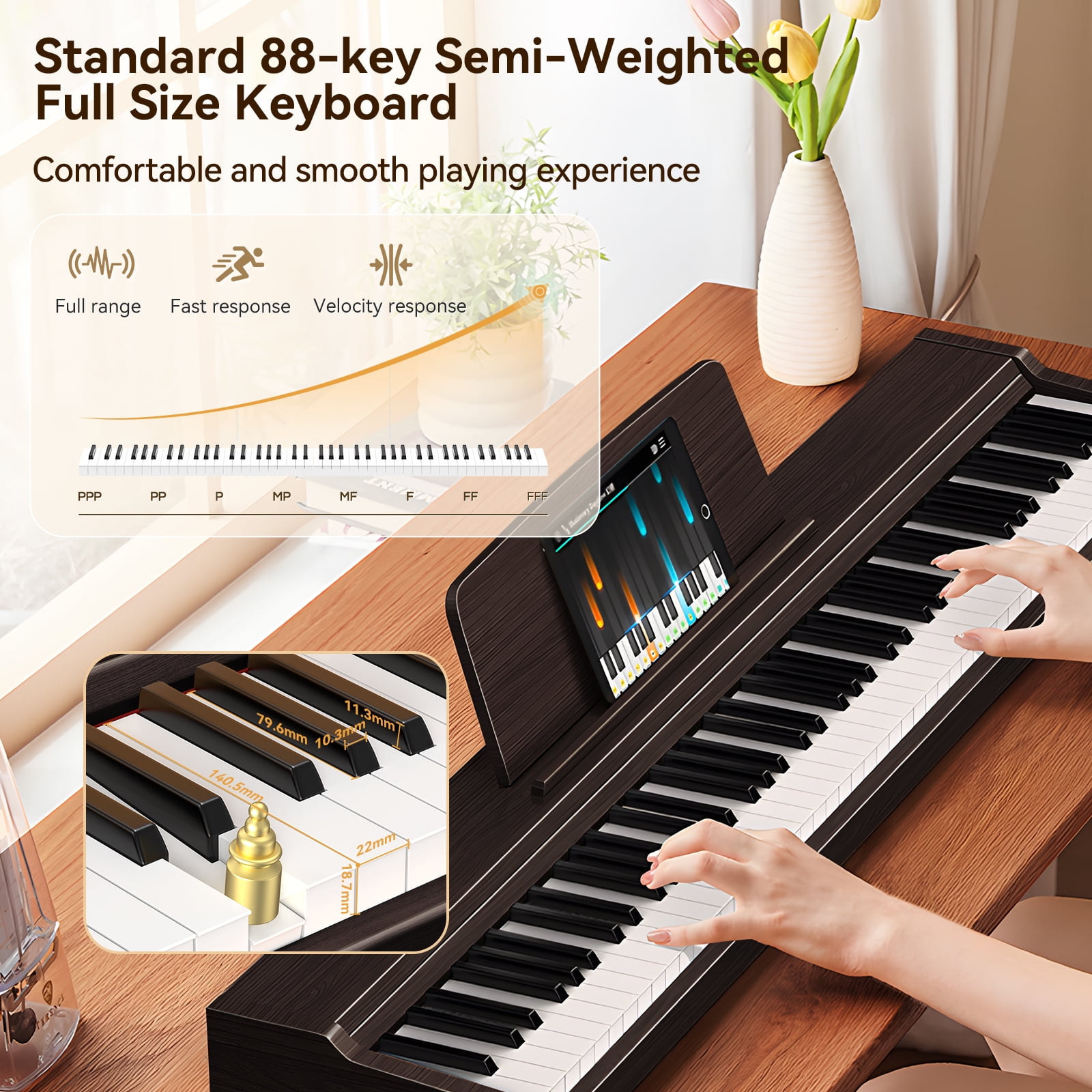 TERENCE 88 Key Piano Keyboard Digital: 88 Key Keyboard Piano Semi-Weighted Full Size Premium Sound MIDI Headphone Jack Triple Pedal for Beginners to Professionals