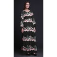 thumbnail image 4 of Bimba Moss Georgette Ranunculus & Chrysanthemum Floral Printed Womens Long Sleeve MaxiDressElastic Waist Gown-Large, 4 of 5