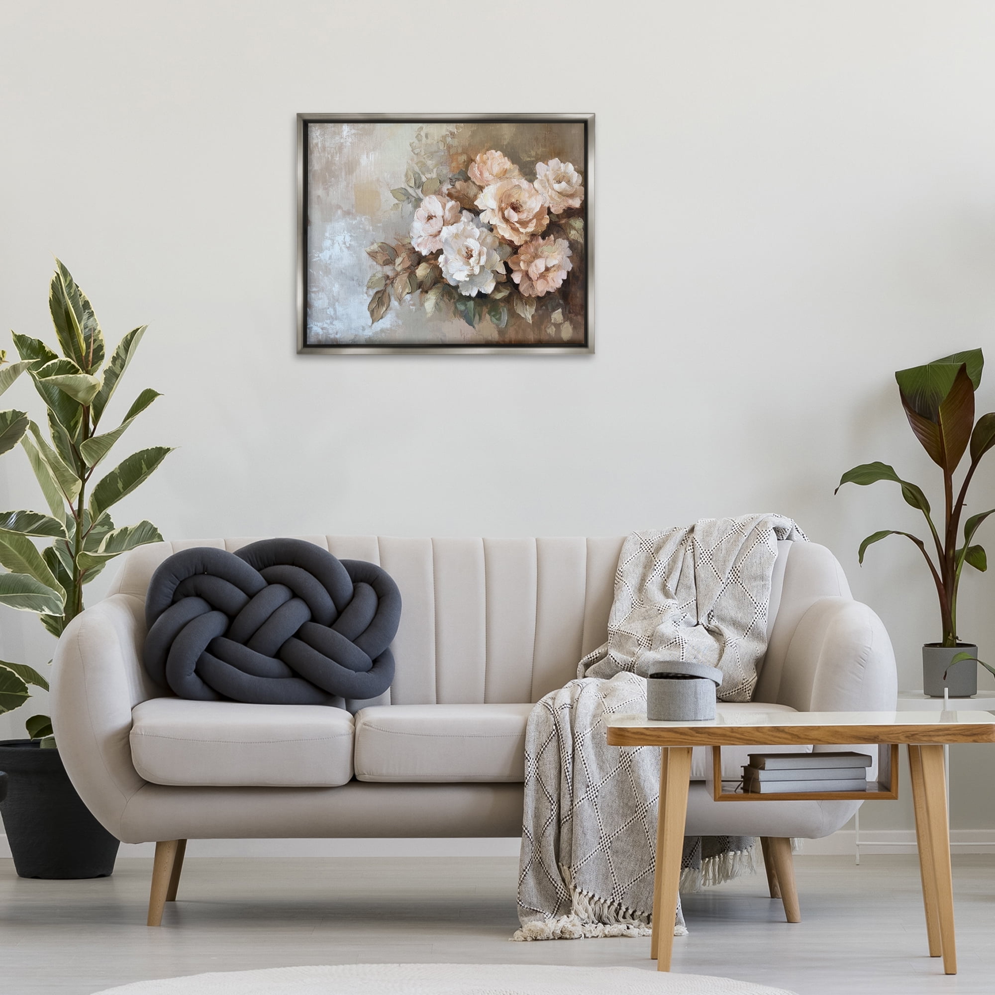 Stupell Industries Pastel Budding Blooms Plants & Flowers Painting Gray Floater Framed Canvas Art Print Wall Art, 31 x 25