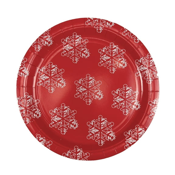 Christmas Snowflake Disposable Paper Plates, Red and White, 9", 20 Count, by Holiday Time