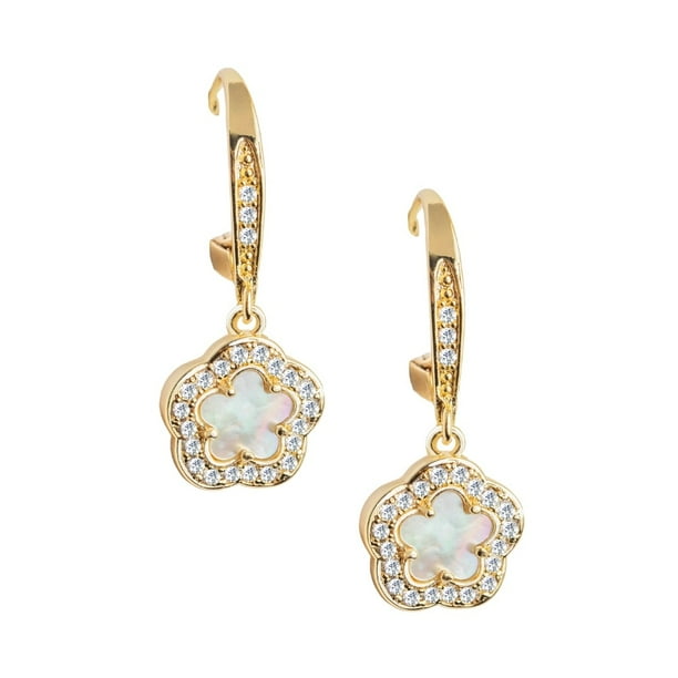 Aretes de gancho ZVEZDA circonias y chapa de oro 18k Madre Perla