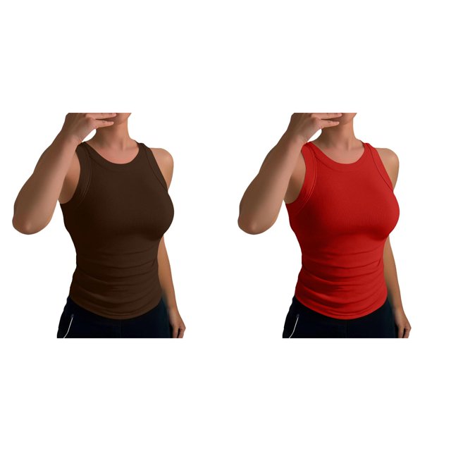 (2-Pack) Rinsvye Womens Sleeveless Vest Top Basic Tank Blouse Layering Clothing Summer Must Have Wardrobe Staple
