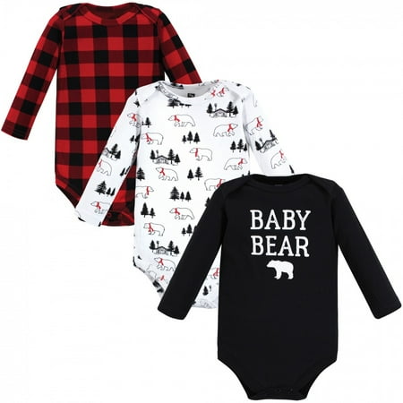 

Hudson Baby Infant Boy Cotton Long-Sleeve Bodysuits Buffalo Plaid Bear 3-Pack 12-18 Months