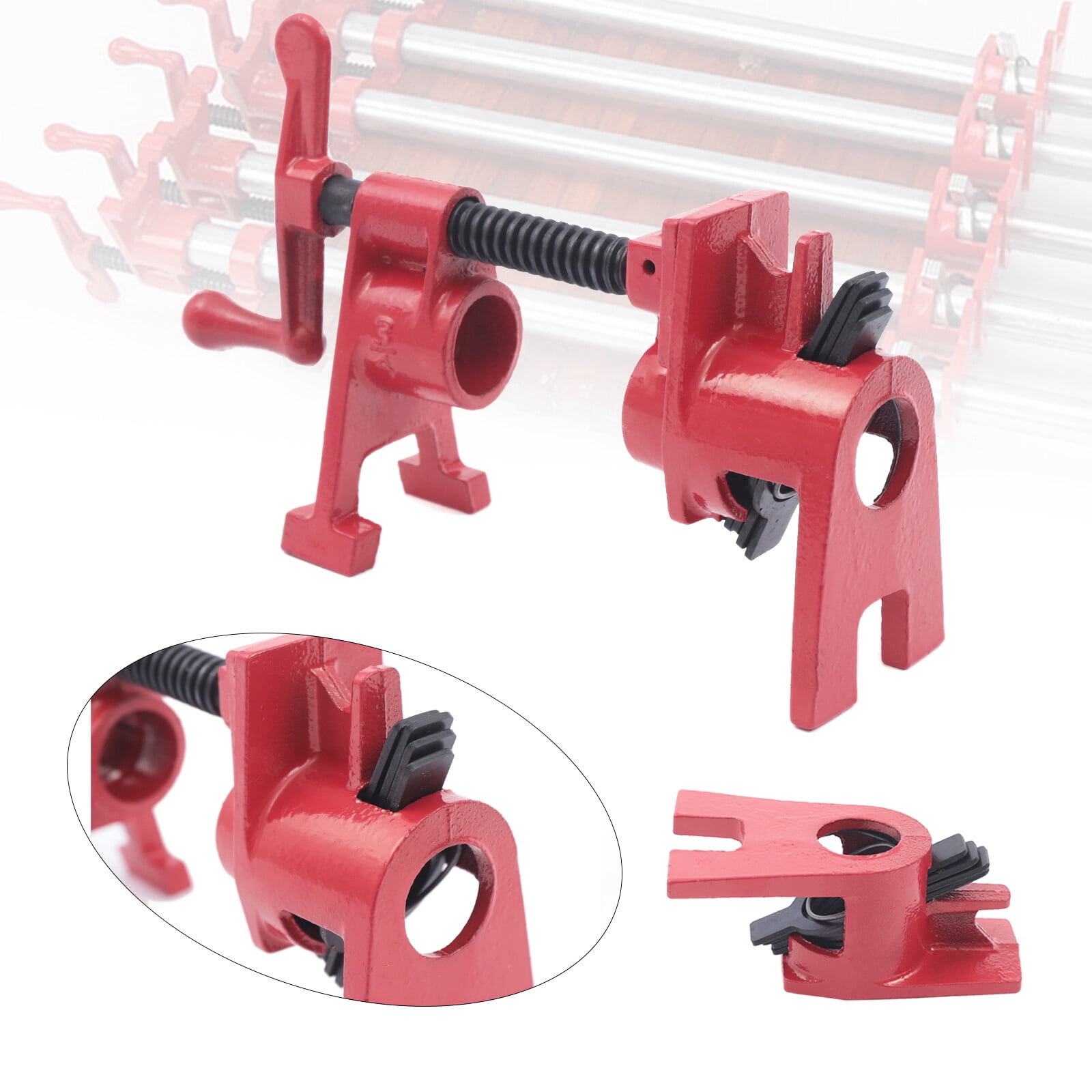(4 Pack) 3/4" Heavy Duty Wood Gluing Pipe Clamp Set PRO Woodworking Cast Iron for Use in Lumber Stores, Manufacturing Plants