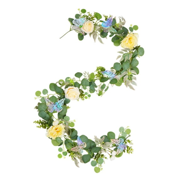 deevoka Artificial Peony Garland Floral Garland Flower Arrangement Greenery Garland Rose Peony Vine for Wedding Home Party Decoration Yellow