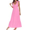 thumbnail image 6 of Honeeladyy Womens Summer V Neck Tie Strap Maxi Dress Solid Color Sleeveless Long Dress Spaghetti Strap Flowy Dresses Pink XL, 6 of 6