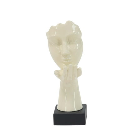 - Decmode Modern Ceramic Ivory-Finished Blowing Kiss Gesture Sculpture, Ivory