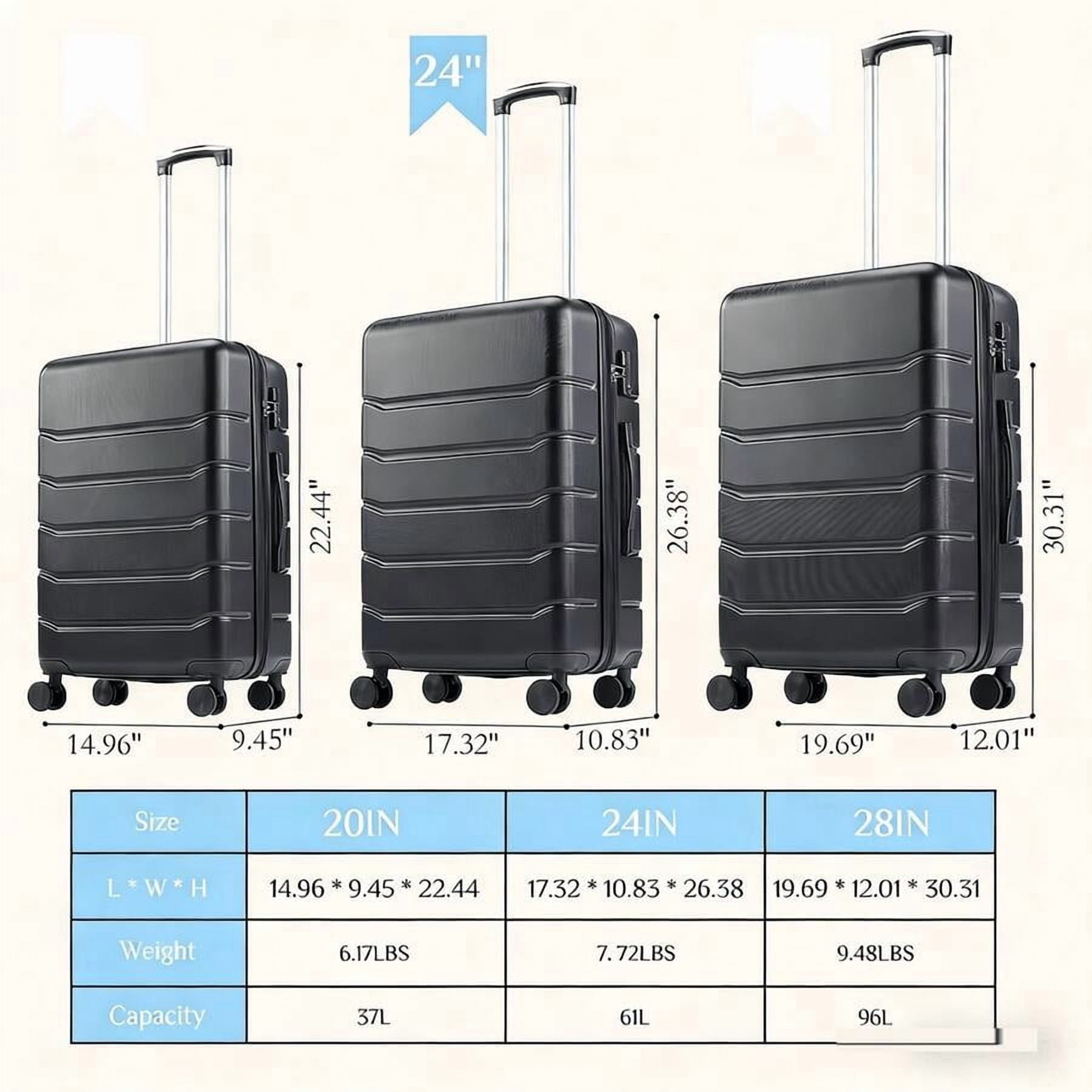 20/nch 3-Piece Hard Shell Luggage Set, Lightweight Heavy-Duty ABS Material Expandable Rolling Suitcase With Double Silent Spinner Wheels, Durable Scratch