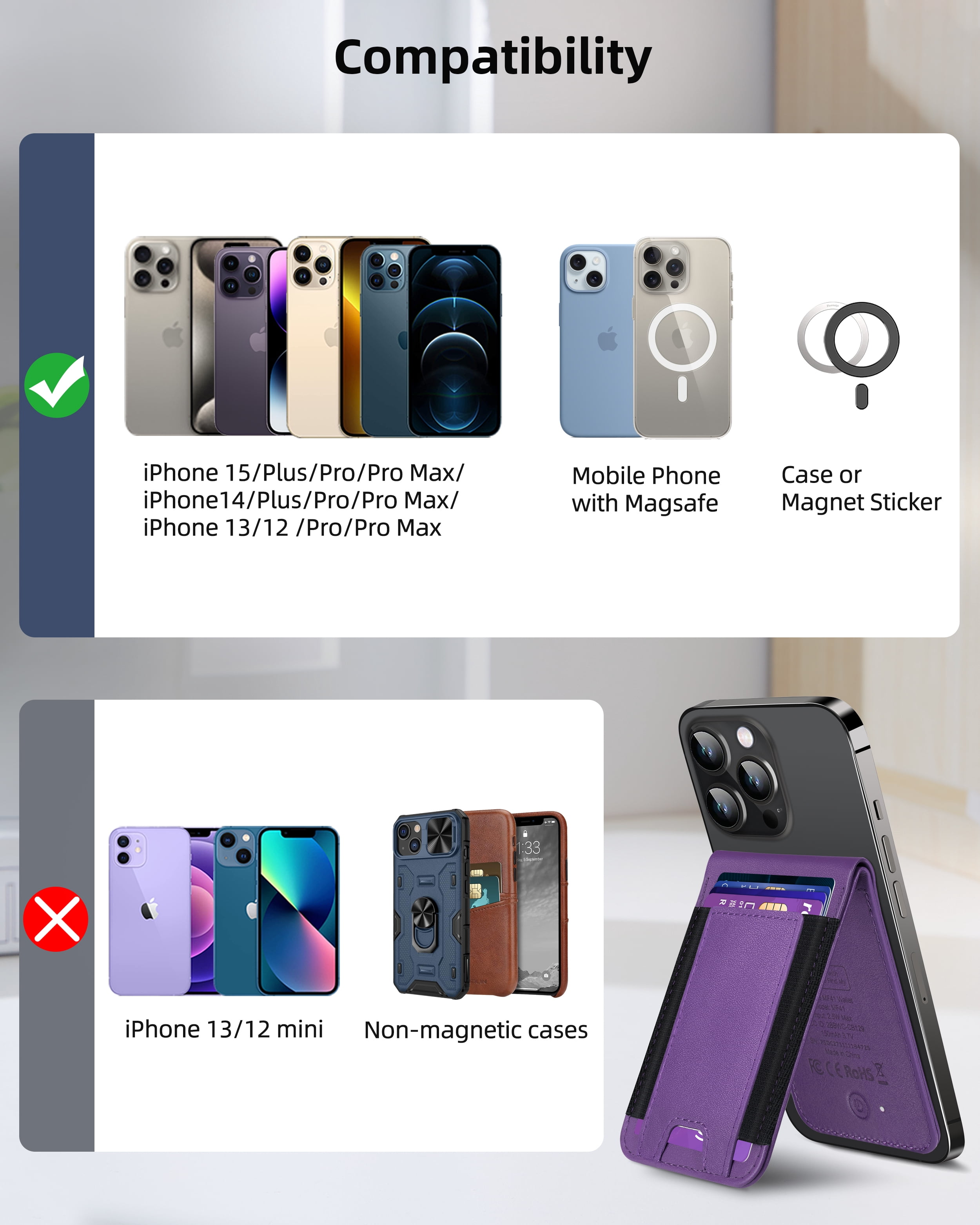 ExtreLife Magnetic Wallet with Find My, Magnetic Card Holder with Adjustable Phone Stand Compatible for iPhone 17/16/15/14/13/12 Series, RFID, Leather, Fits 8 Card