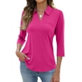 thumbnail image 2 of Nestiefly Golf Shirts for Women's Summer 3/4 Sleeve Wicking Tennis Polo Shirts Collared Shirt Casual Workout Tops Purple S, 2 of 5