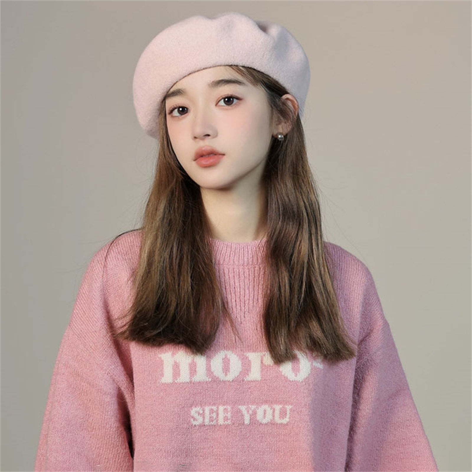 Women\'s French Wool Hats Fashion Solid Color Ladies Beret Caps Beige Bon Chic main image 3