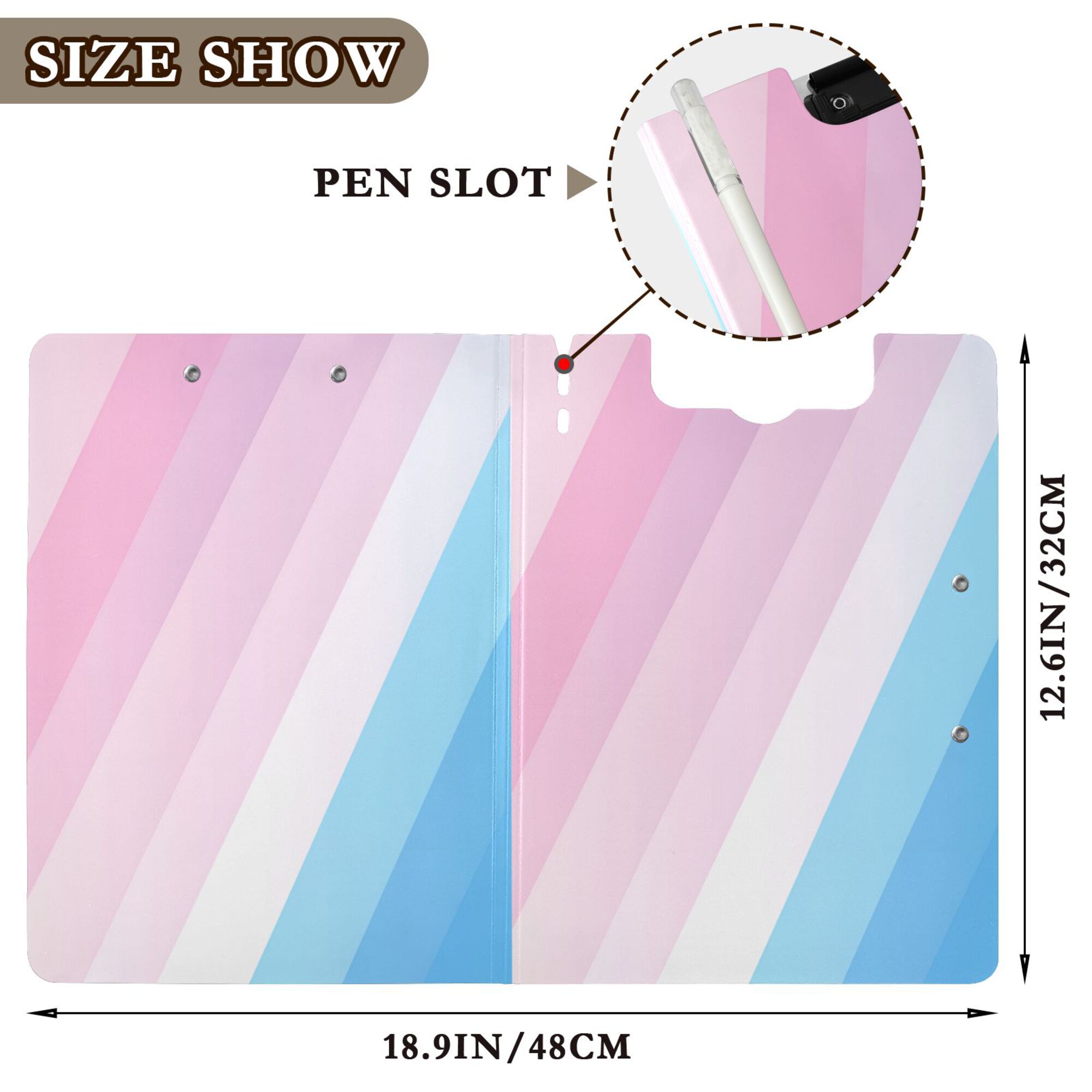 FORMRS A4 Clipboard Folder with Pen Holder Horizontal Foldable School Office Binder, Pink Gradient