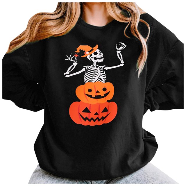 EHQJNJ Sweat à Rayures pour Femmes Mode Imprimé Manches Longues Col Rond Pull Graphique Sweat-Shirts de Noël pour Femmes Noir