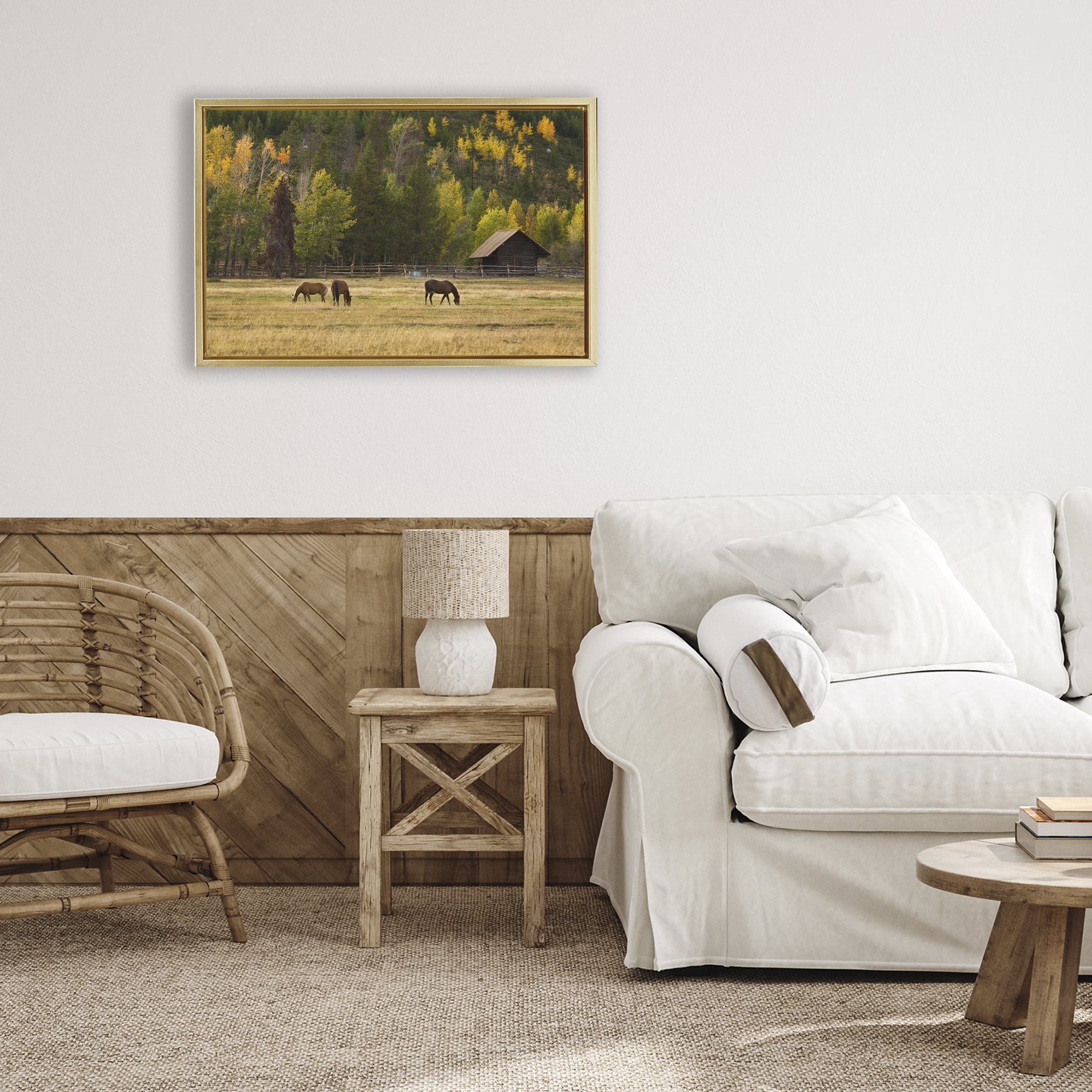 Stupell Industries Horses In Jackson Hole Gold Framed Floater Canvas Wall Art, design by Scott Stulberg