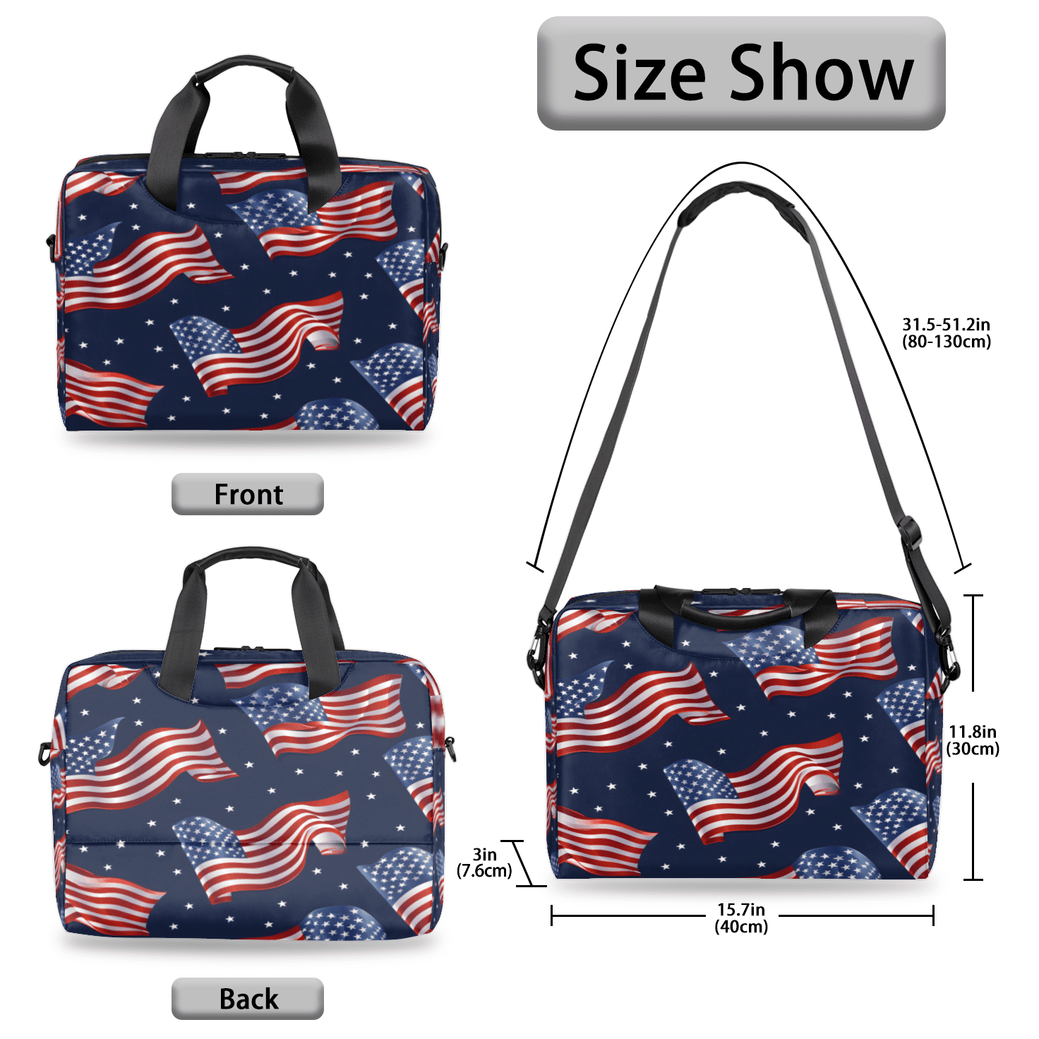 Herdesigns American Flag Laptop Bag for Women Men, Computer Case Briefcase Messenger Bags, 15-15.6 inch Laptop Sleeve Shoulder Bag