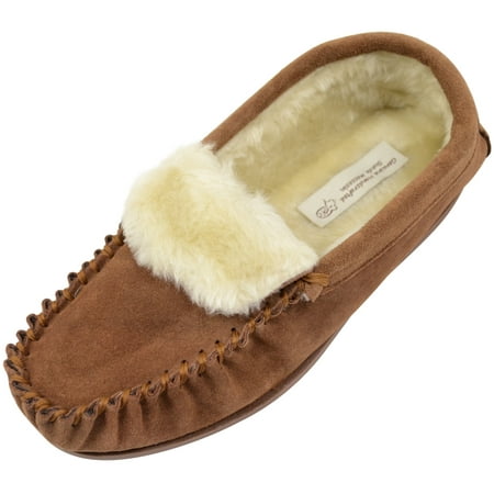 

ABSOLUTE FOOTWEAR Ladies/Womens Suede Sheepskin Moccasins/Slippers with Rubber Sole - Camel - US 11
