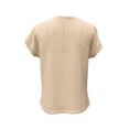 thumbnail image 3 of Women's Waffle Short Sleeve Tops Round Neck Pullover T-Shirt Summer Casual Breathable Daily Tops ,Beige,XL, 3 of 6