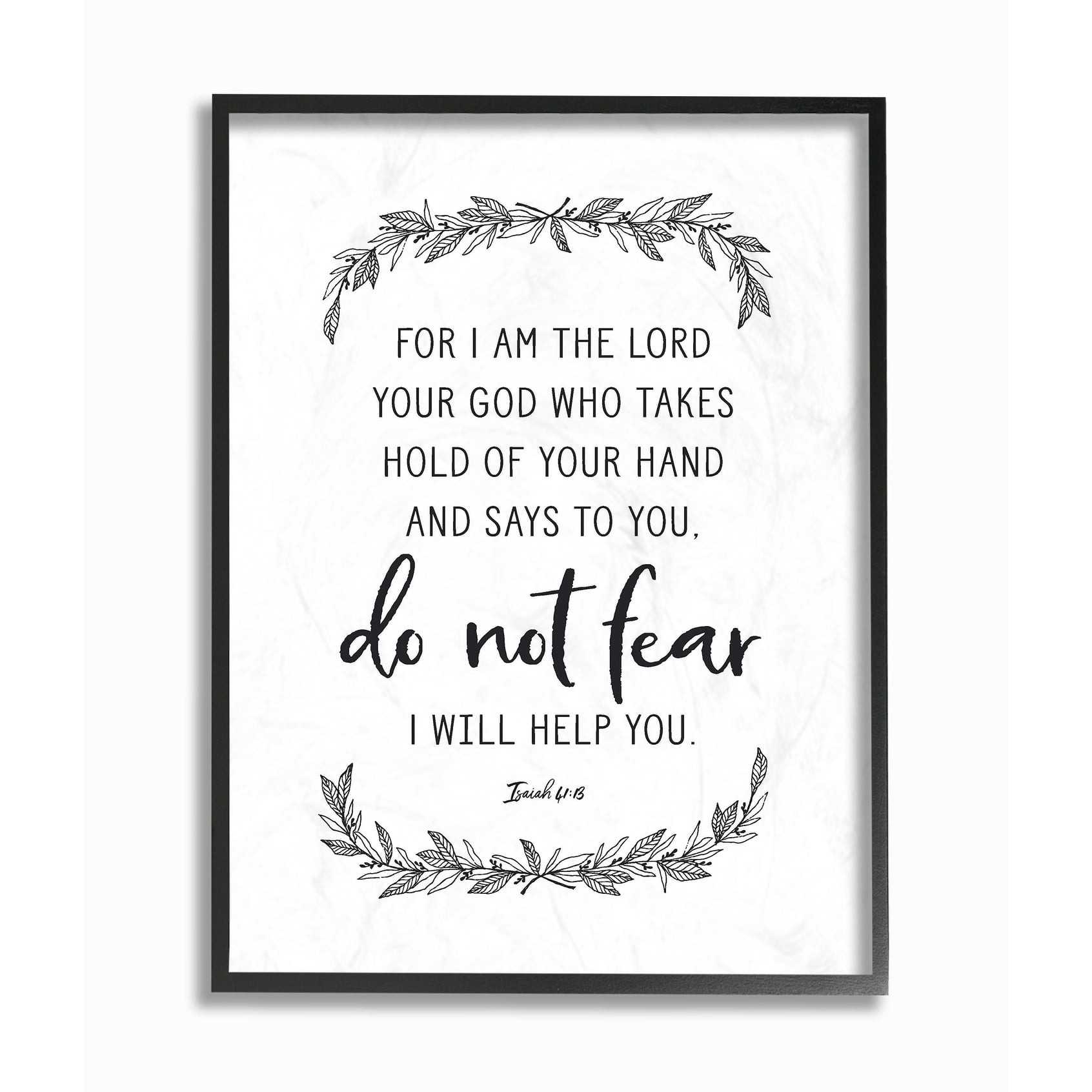 The Stupell Home Decor Collection Do Not Fear Elegant Black and White Leaves Typography Oversized Framed Giclee Texturized Art, 16 x 1.5 x 20