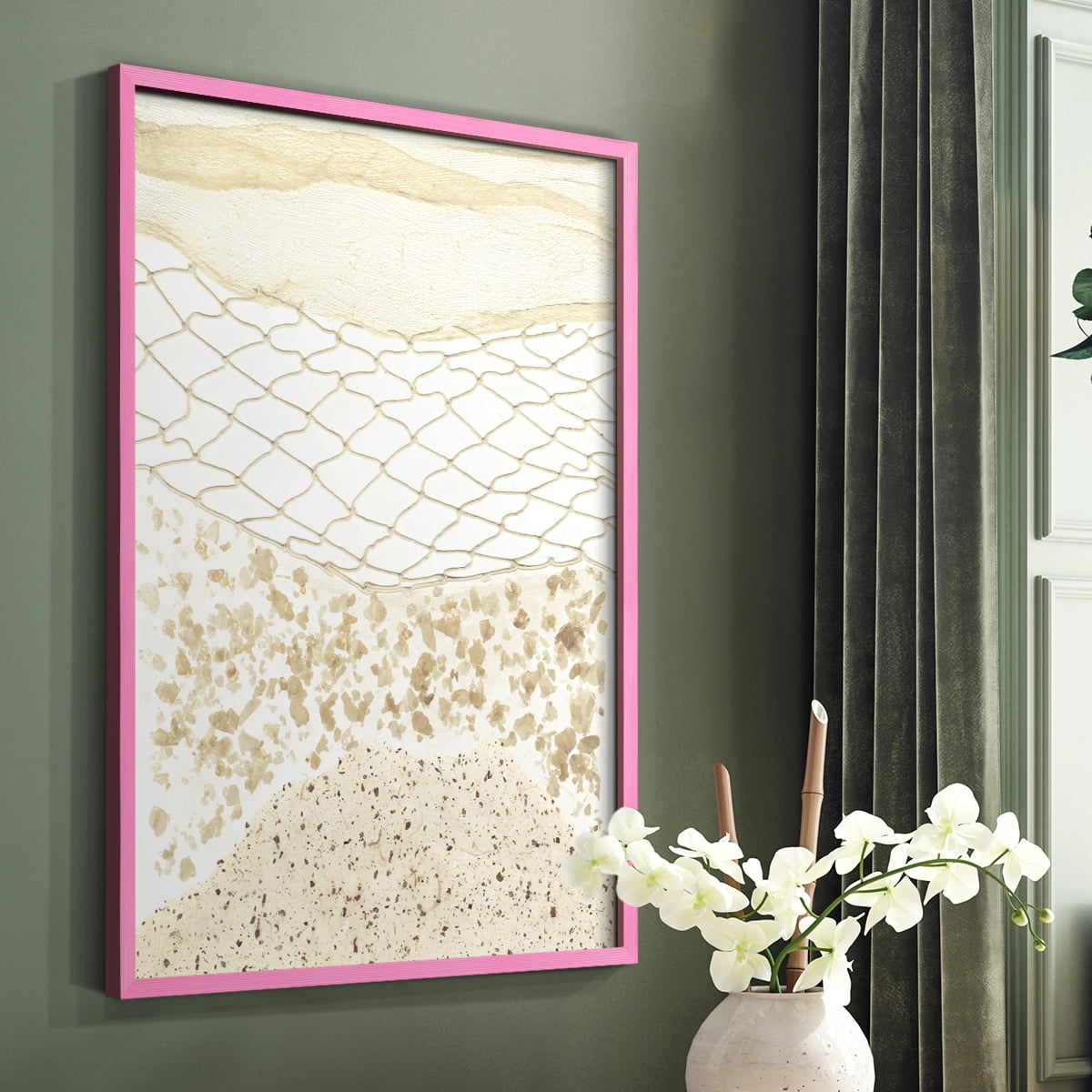 Coast Away II Framed Print in Pink Solid Wood Framed Print No Nail Hanging