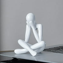 SPOORYYO White Plastic Thinker Figure Statue, Cute Abstract Room Decor Art Ornament for Living Room
