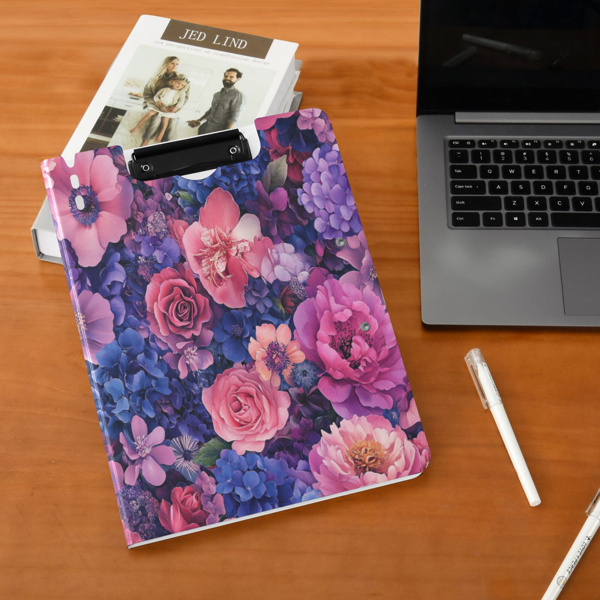 FORMRS A4 Clipboard Folder with Pen Holder Horizontal Foldable School Office Binder, Vibrant Art Flowers