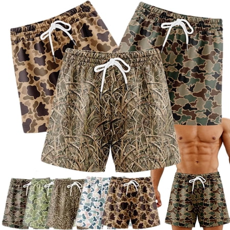 Pack 3 Duck Hunting Camo Shorts - 5 Inch Inseam Camo Mesh Design Daily Wear Mesh Outdoor Men Women