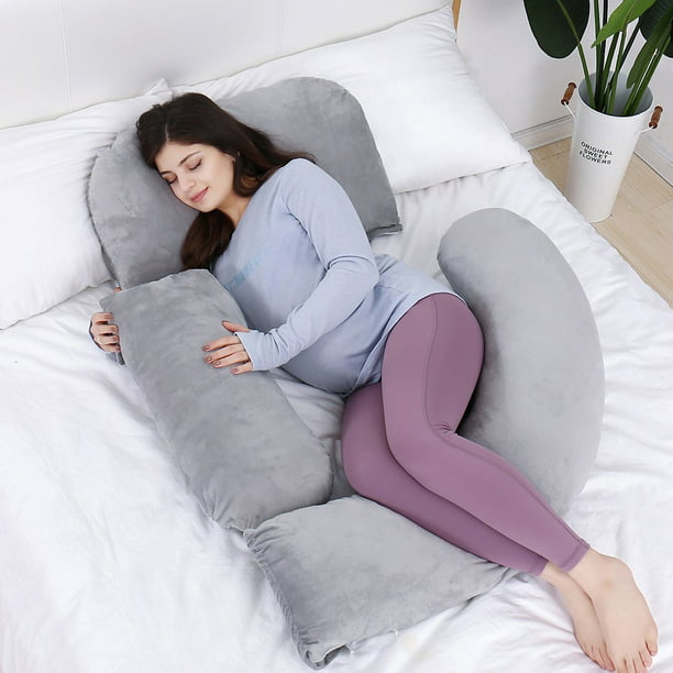 Awesling 60in Extra Large U-Shaped Pregnancy Pillow with Removable Cover (Gray) 7D PP Cotton