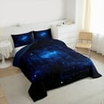 thumbnail image 4 of Manfei Black Blue Galaxy Bedding Comforter Set, Mystic Starry Sky Twin Comforter Sets, Glitter Dreamy Stars Print Reversible Bedding Set, Lightweight Room Decor, 2-Piece, 4 of 9