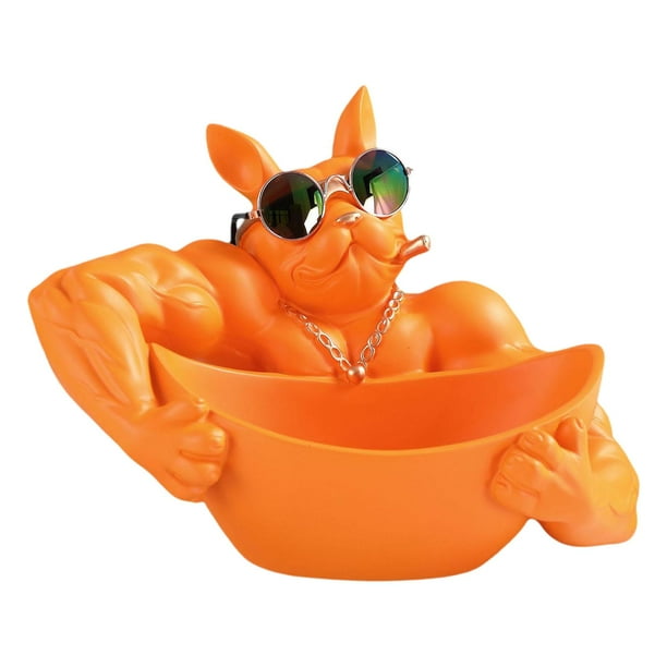 Figura de brazo fuerte de resina, caja de almacenamiento, plato para dulces y aperitivos, adornos decorativos naranja