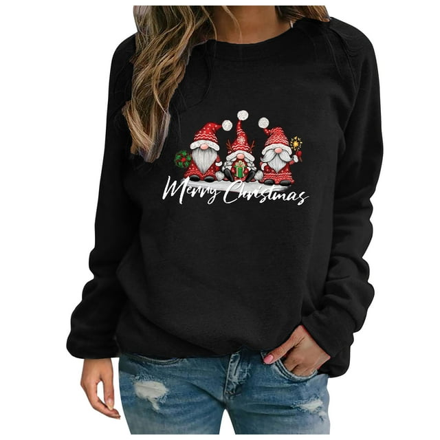 Longs Chandails de Noël pour Femmes Mode Décontractée Imprimé de Noël Col Rond Chandail Manches Longues Chandails pour Femmes Col Haut Chandails pour Femmes