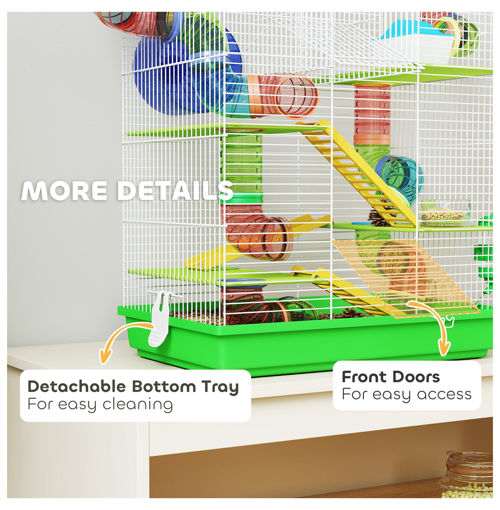 Hamster Cage 5 Tier with Tubes & Wheel, Small Animal Cage for Gerbil Rats, 18.5 Inch Green Habitat