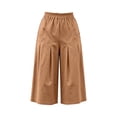 thumbnail image 4 of Guluxicc Women's Cotton Cropped Pants with Pockets Elastic Waist Wide Leg Capris for Everyday Wear Summer Casual Outfits, 4 of 9