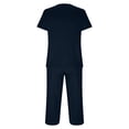 thumbnail image 5 of Scyoekwg Summer Outfits for Women 2 Piece Loose Trendy Sweatsuits Sets Solid Color Short Sleeve V-Neck Crochet Lace Trim Tops Wide Leg Pants Casual Tracksuit (Navy,XL), 5 of 8