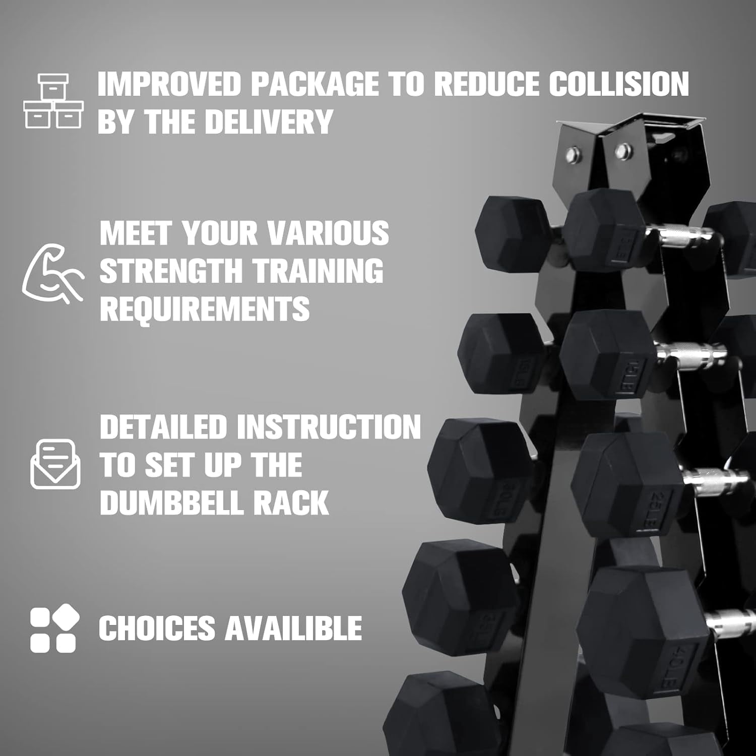 RitFit 180 LB Rubber Hex Dumbbells Set with Optional Dumbbell Rack, Multi Weight Set to Choose, Ideal for Home Gym and Fitness