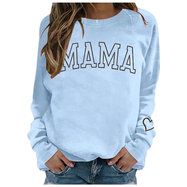 Aocisk Chandail à Capuchon Imprimé, Motif de Lettres, Col Rond, Style de Rue, Manches Longues, pour Femmes, Décontracté, Confortable, Bleu Ciel, TG